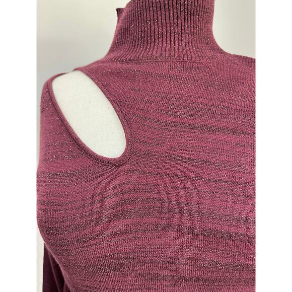 Elan Burgundy Metallic Cut Out Turtleneck Long Sleeve Sweater Knit Pullover Sz S - Picture 5 of 9
